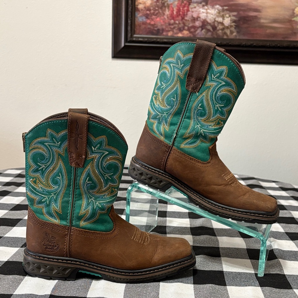 Georgia Boot Kids 8" Carbo-Tec LT Pull-On Saddle Cowboy Western Size 4M